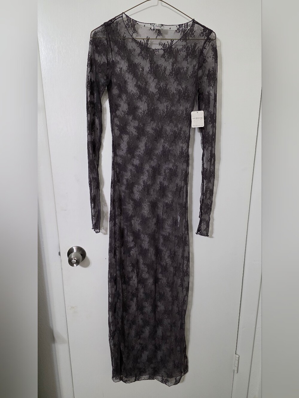Free People Long Sleeve Sheer Grey - Maxi Dress